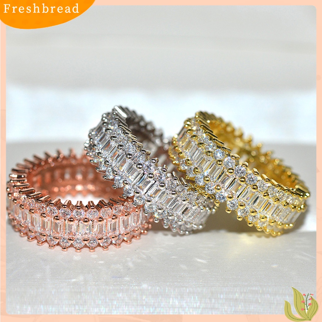 &lt; Freshbread &gt; Wanita Kreatif Berkilau Cubic Zirconia Bertatahkan Pita Lebar Cincin Perhiasan Hadiah