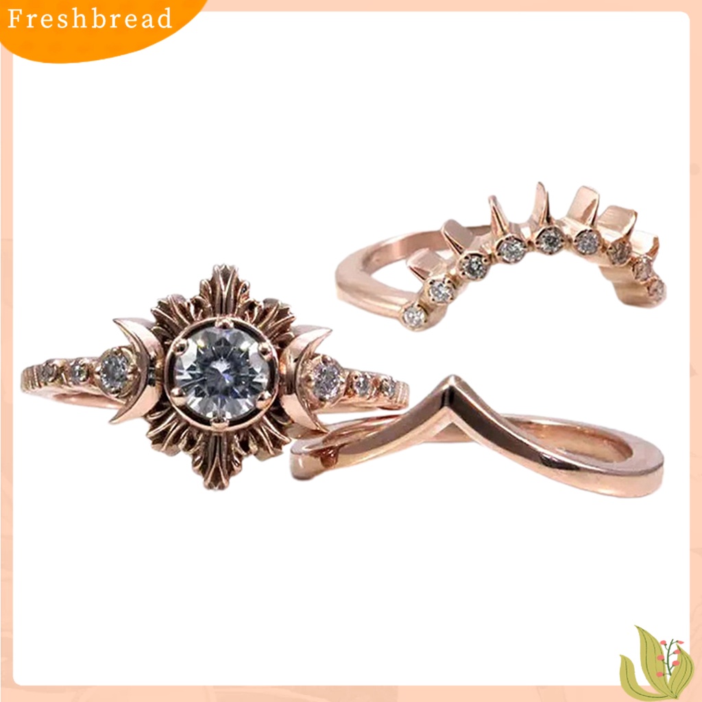 &lt; Freshbread &gt; 3Pcs Cincin Wanita Bulan Matahari Stackable Perhiasan Bohemian Tahan Lama Finger Rings Untuk Pacaran