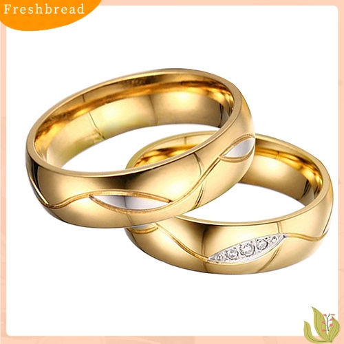 &lt; Freshbread &gt; Wanita Pria Berlapis Emas 18K Pertunangan Pernikahan Band Cincin Zirconia Perhiasan Hadiah