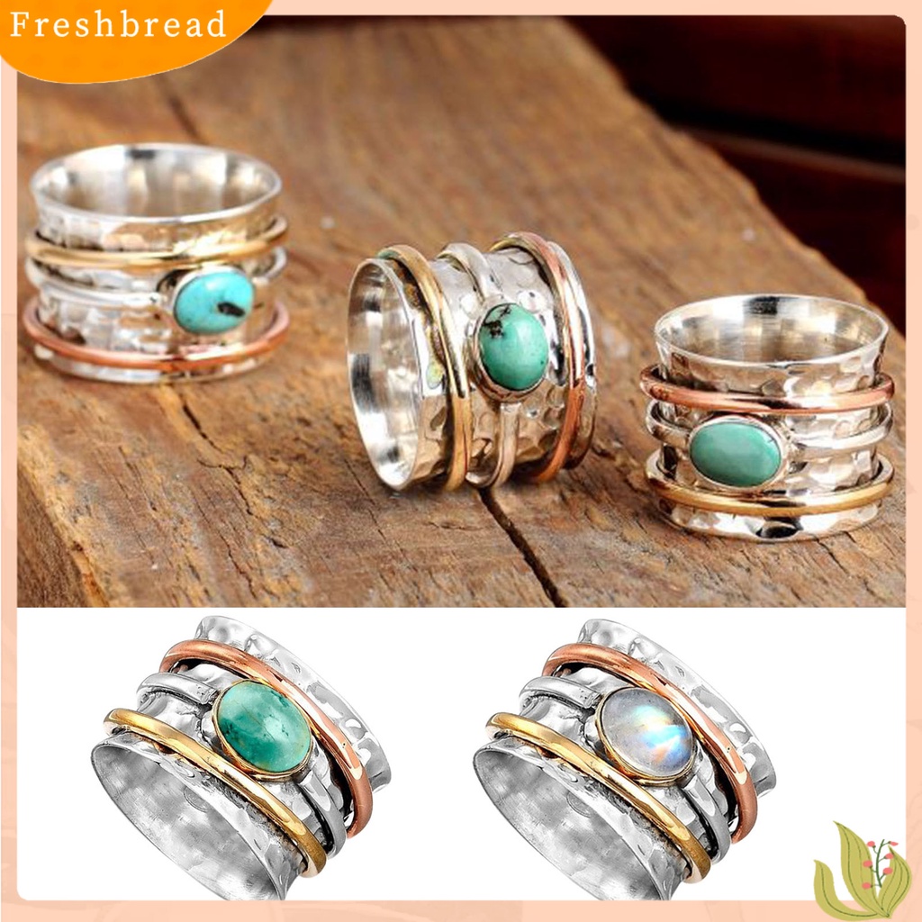 &lt; Freshbread &gt; Pria Cincin Bohemian Vintage Hias Turquoises Tiga Warna Jari Cincin Untuk Pacaran