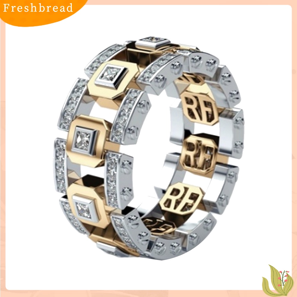 &lt; Freshbread &gt; Pria Wanita Two Tone Berlian Imitasi Mengkilap Jari Cincin Pertunangan Pernikahan Perhiasan Hadiah