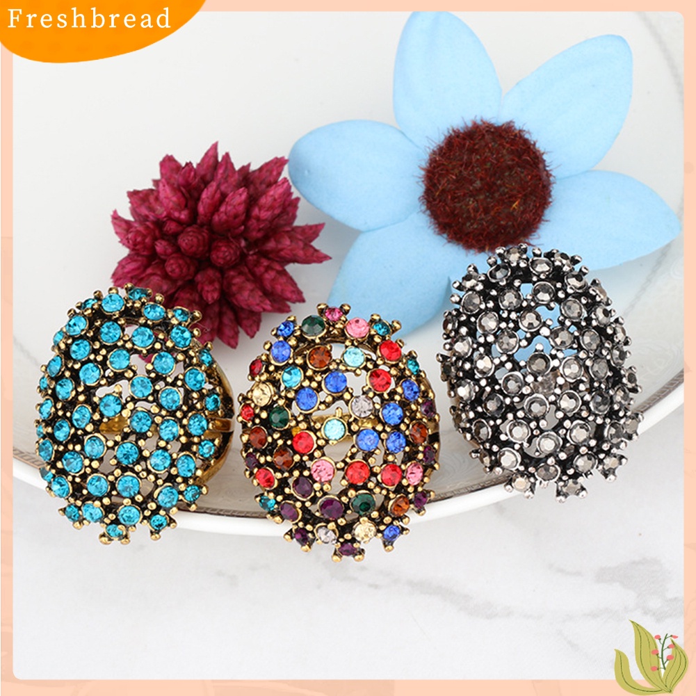 &lt; Freshbread &gt; Mewah Oval Warna-Warni Berlian Imitasi Bertatahkan Wanita Jari Cincin Pesta Perhiasan Hadiah