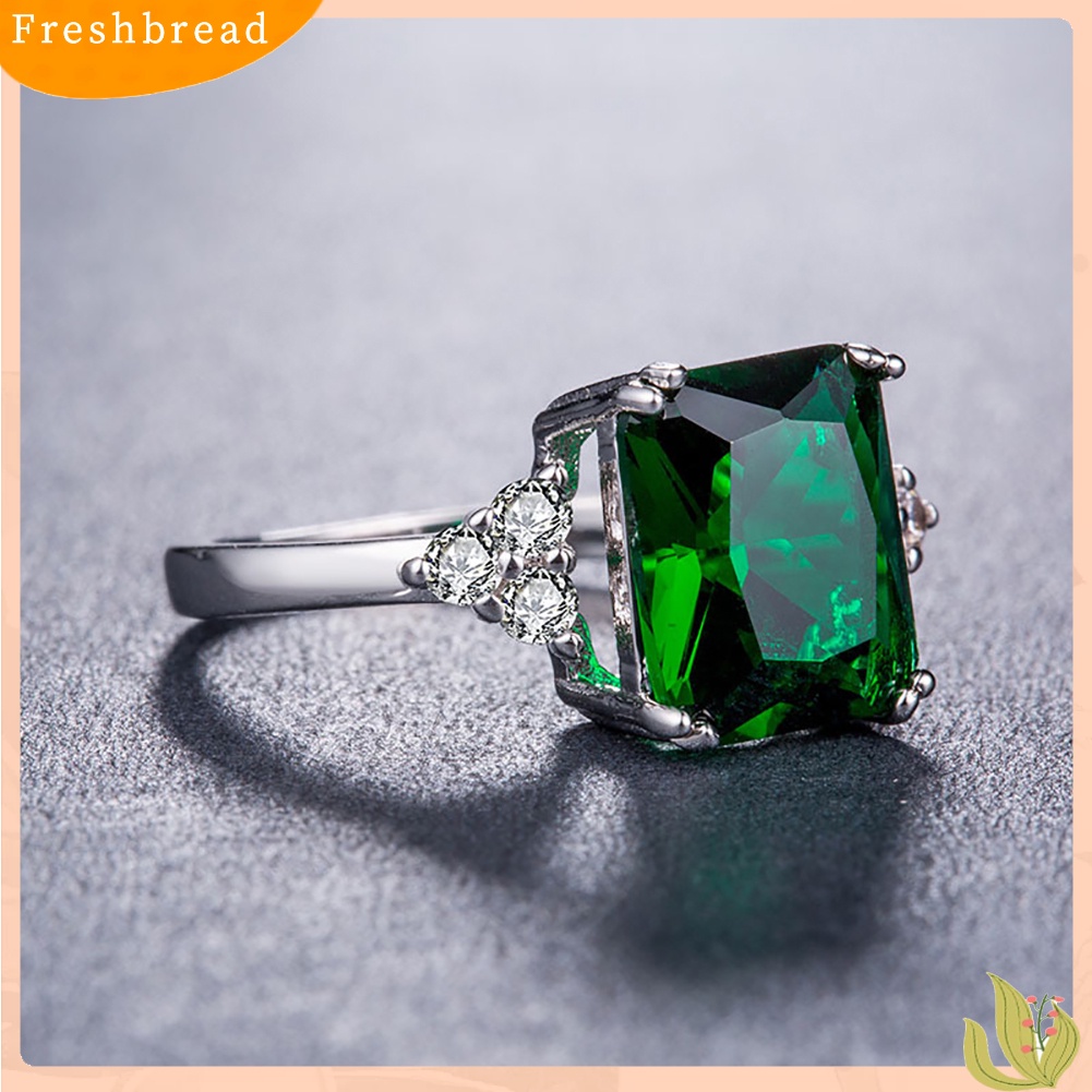 &lt; Freshbread &gt; Fashion Square Cut Cubic Zirconia Berlian Imitasi Cincin Pengantin Pertunangan Perhiasan Hadiah