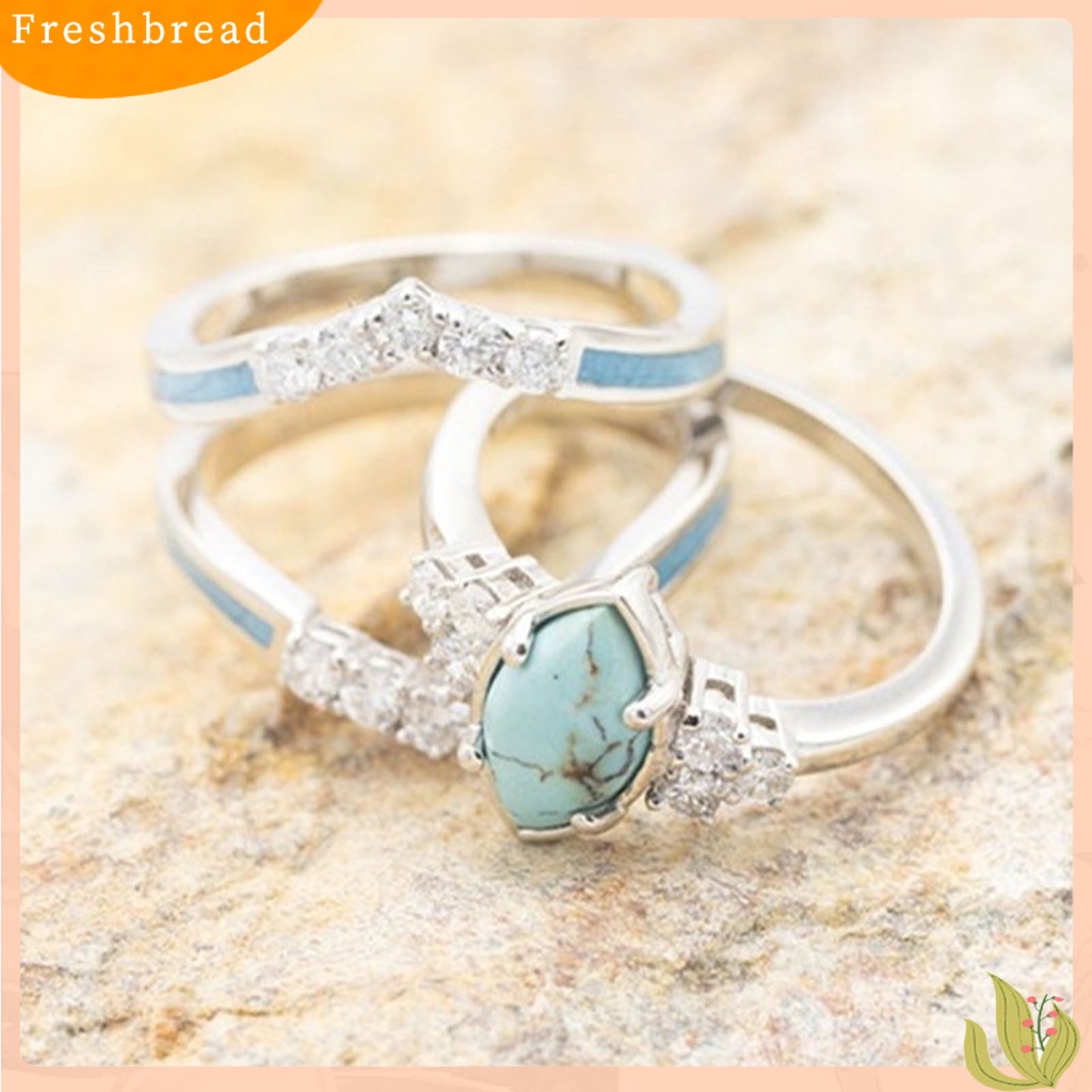 &lt; Freshbread &gt; 3Pcs Women Rings Stackable Artificial Turquoise Women Electroplated Tahan Lama Finger Rings Aksesoris Perhiasan