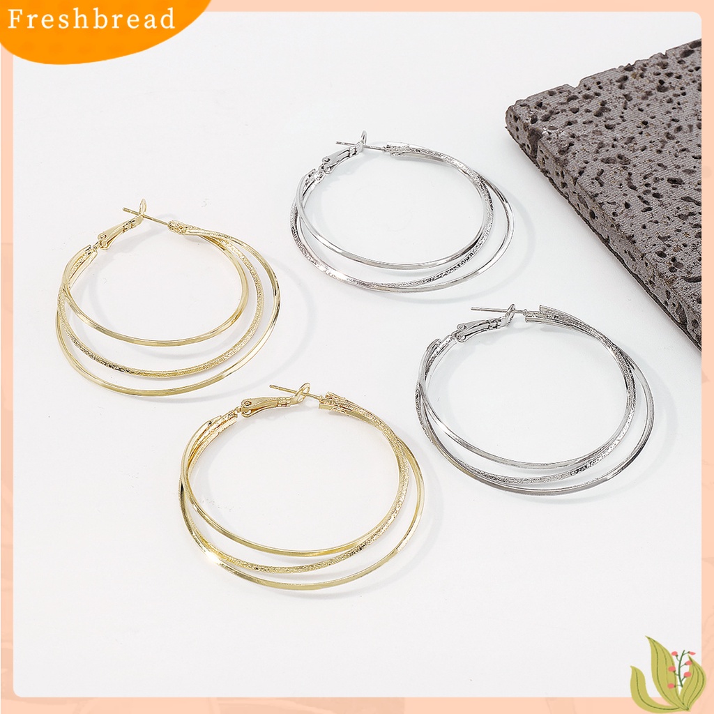 &lt; Freshbread &gt; 1pasang Anting Hoop Berlebihan Lingkaran Besar Multilayer Geometris Halus Dekorasi Hadiah Wanita Triple Ring Drop Earrings Aksesoris Fashion Perjamuan