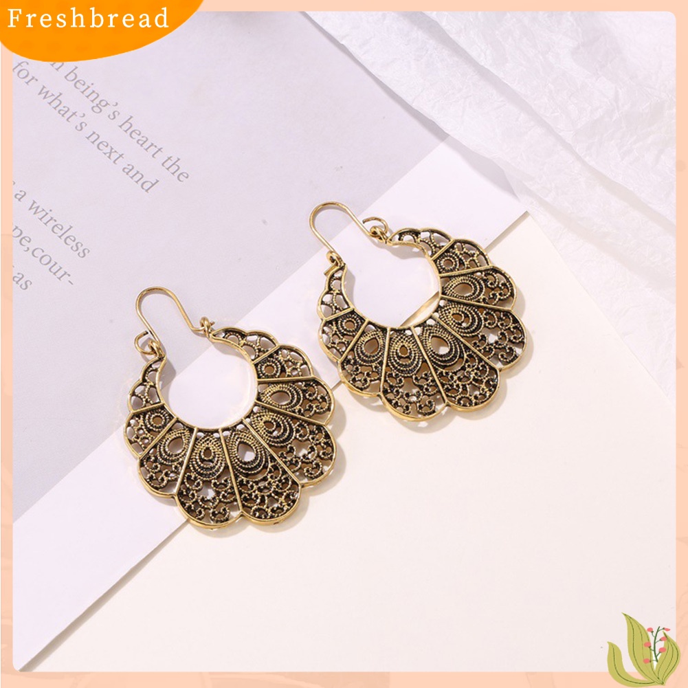 &lt; Freshbread &gt; Vintage Wanita Berongga Keluar Bunga Menjuntai Geometris Hoop Anting Perhiasan Hadiah