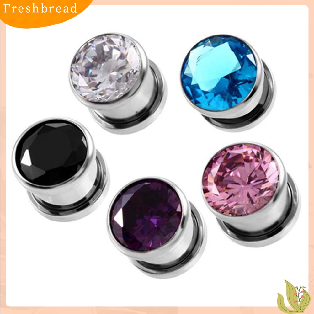 &lt; Freshbread &gt; Cubic Zirconia Hias Bulat Ear Plugs Tunnels Expanders Pengukur Perhiasan Tubuh