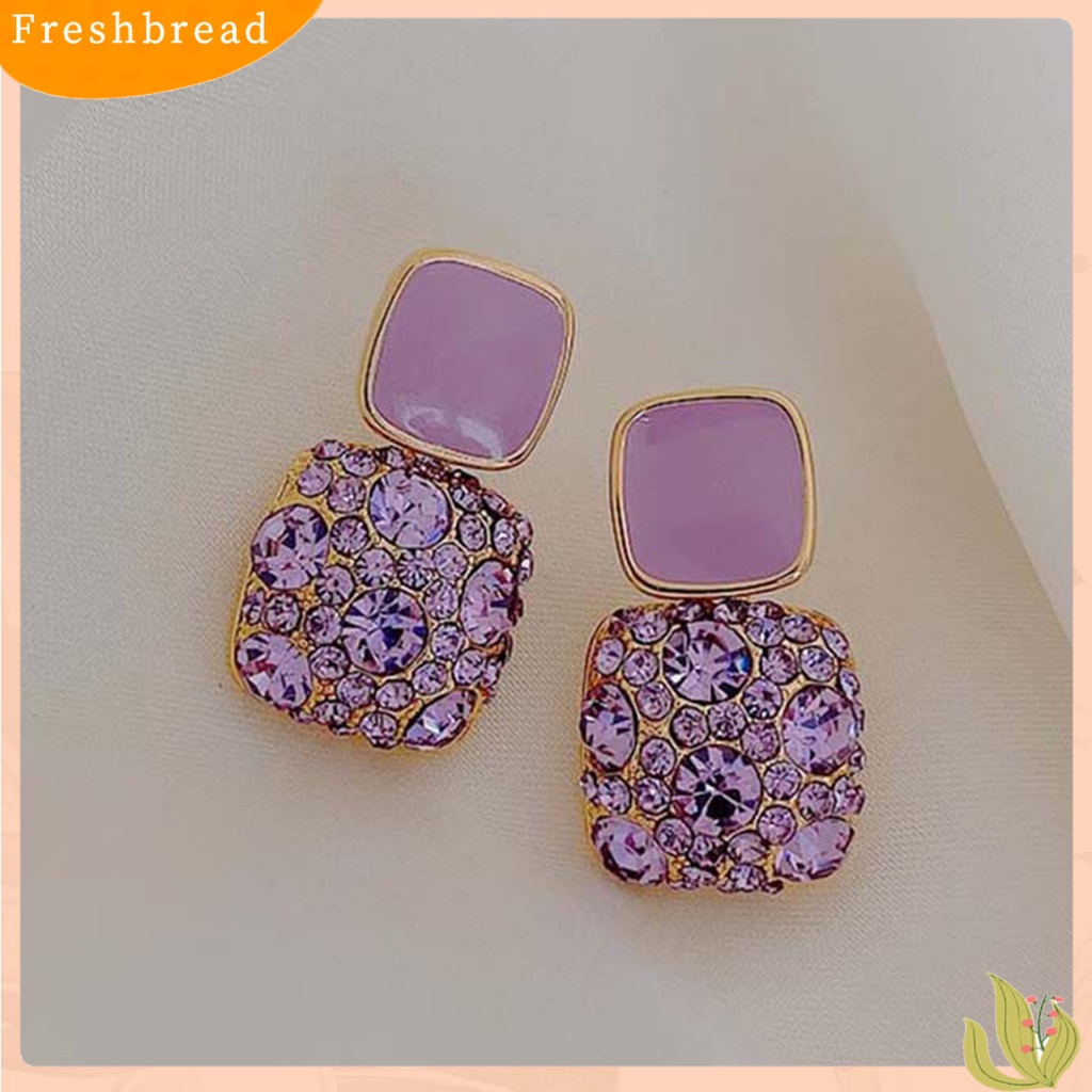 &lt; Freshbread &gt; 1pasang Anting Wanita Berlian Imitasi Kotak Vintage Fadeless Shiny Luxury Stud Earrings Untuk Hadiah