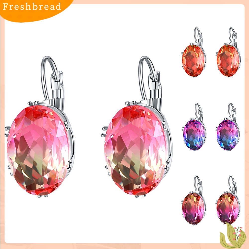 &lt; Freshbread &gt; Fashion Wanita Oval Cubic Zirconia Hias Menjuntai Leverback Earrings Perhiasan Hadiah