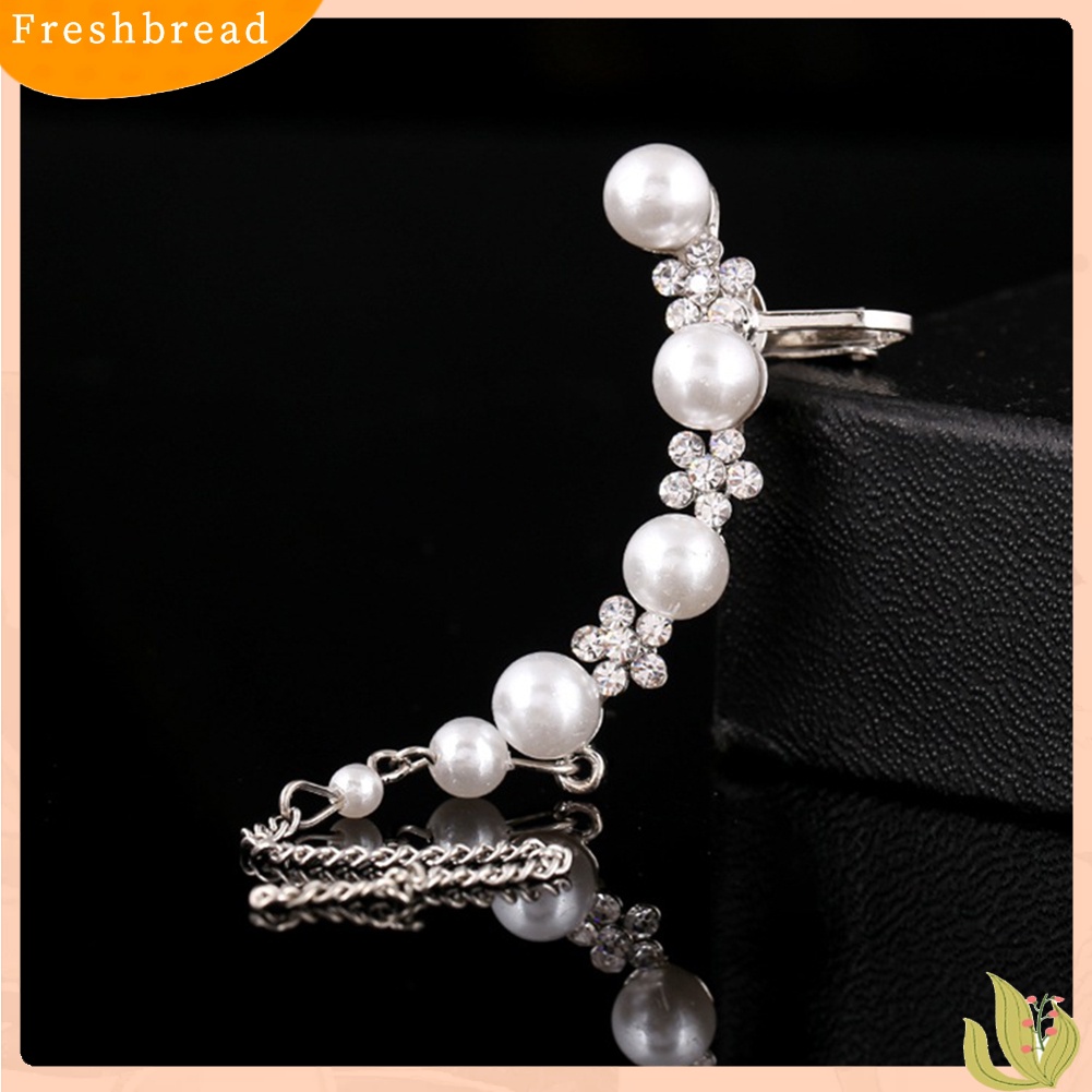 &lt; Freshbread &gt; 1Pc Berlian Imitasi Snowflake Mutiara Imitasi Rumbai Anting Telinga Klip Wanita Perhiasan Hadiah