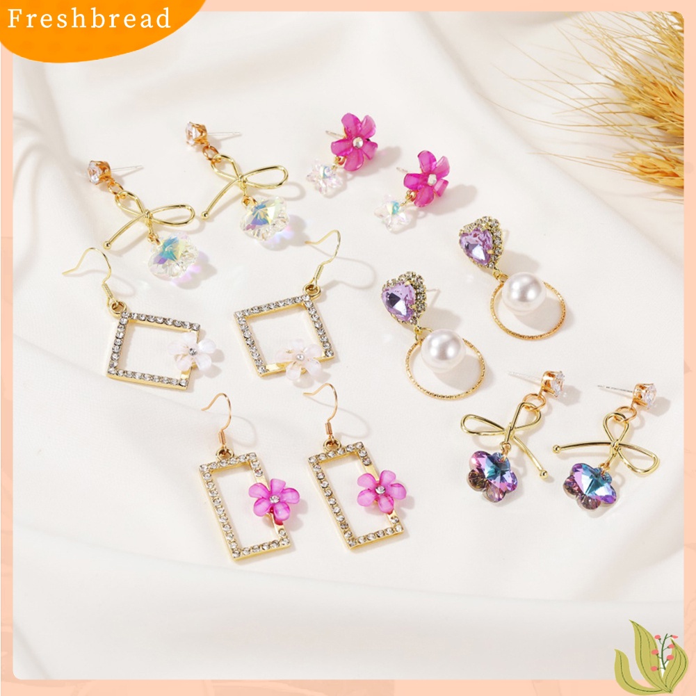 &lt; Freshbread &gt; Wanita Elegan Gradien Warna Faux Crystal Cubic Zirconia Anting Panjang Perhiasan