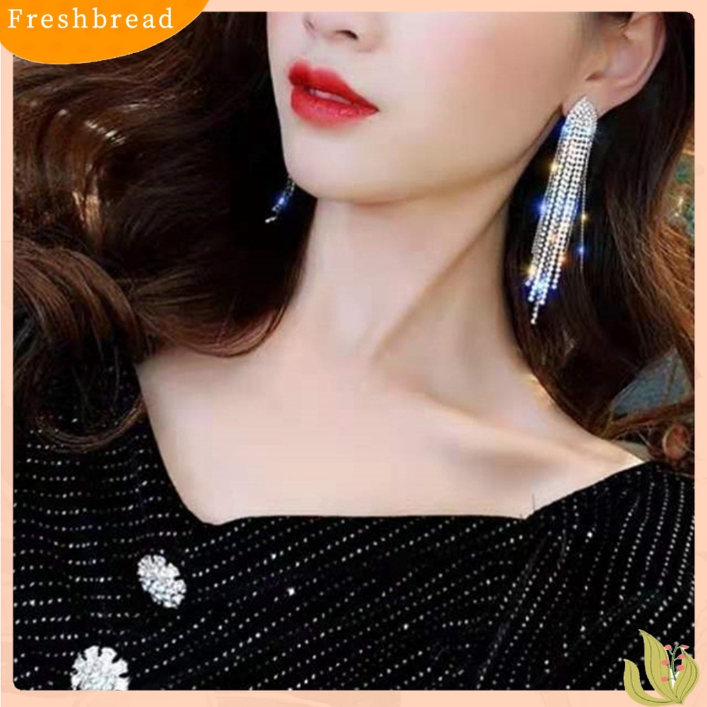 &lt; Freshbread &gt; 1pasang Menjuntai Anting Bling Berlian Imitasi Elegan Hadiah Bohemian Logam Jumbai Wanita Stud Earrings Fashion Jewelry