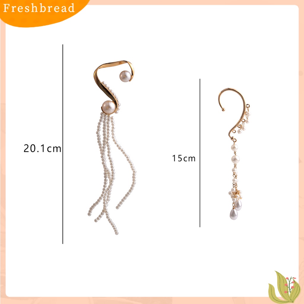 &lt; Freshbread &gt; 1Pc Klip Telinga Berlebihan Temperamen Panjang Tidak Teratur Non Piercing Hias Hadiah Mutiara Imitasi Rumbai Liontin Anting Wanita Perhiasan Untuk Pesta