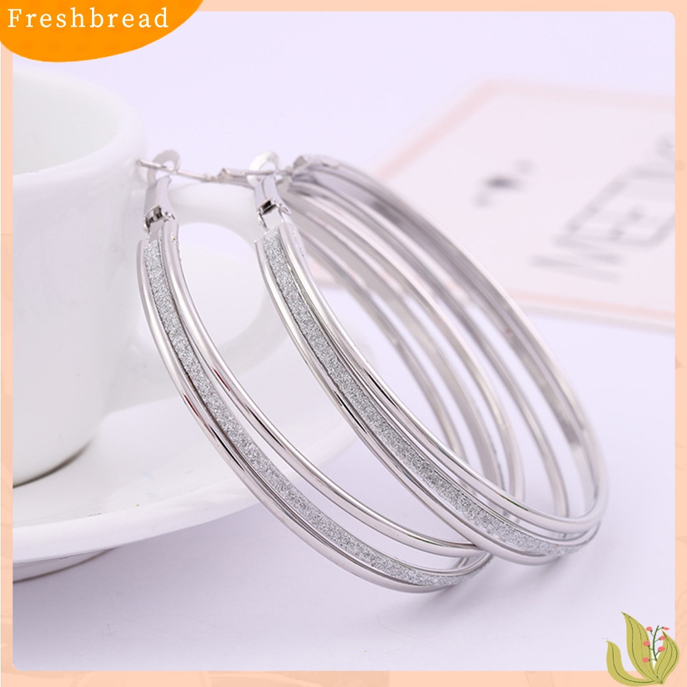 &lt; Freshbread &gt; Wanita Fashion Frosted Multilayer Bulat Lingkaran Menjuntai Anting Pesta Perhiasan Hadiah