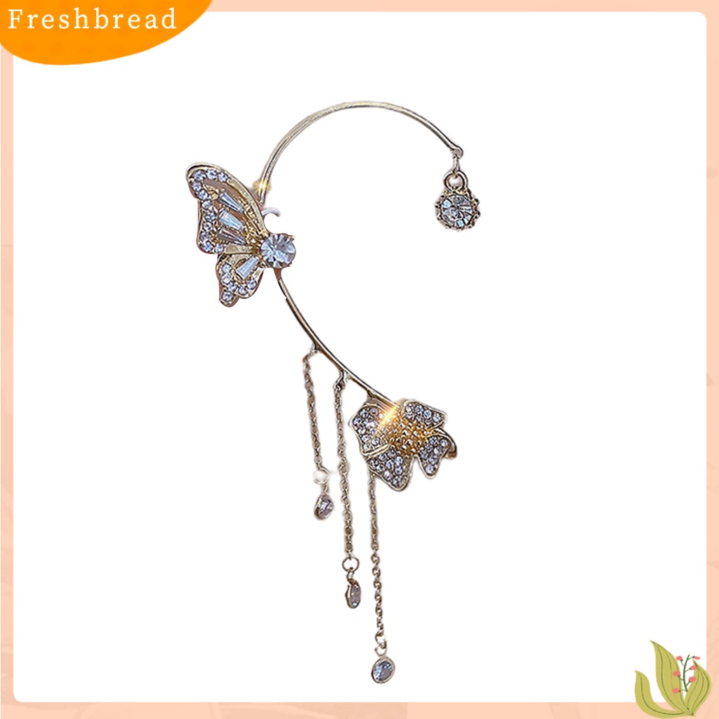 &lt; Freshbread &gt; 1Pc Anting Kupu-Kupu Rumbai Desain Indah Tahan Luntur Tidak Sakit Mudah Dipakai Logam Hias Gaya Kupu-Kupu Elegan Klip Telinga Perhiasan Hadiah Ulang Tahun