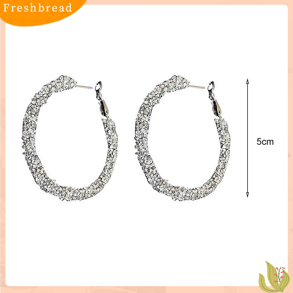 &lt; Freshbread &gt; 1pasang Anting Hoop Temperamen Elegan Berlian Imitasi Mengkilap Hias Berkilau Hadiah Wanita Anting Bulat Pesona Perhiasan Aksesori Busana