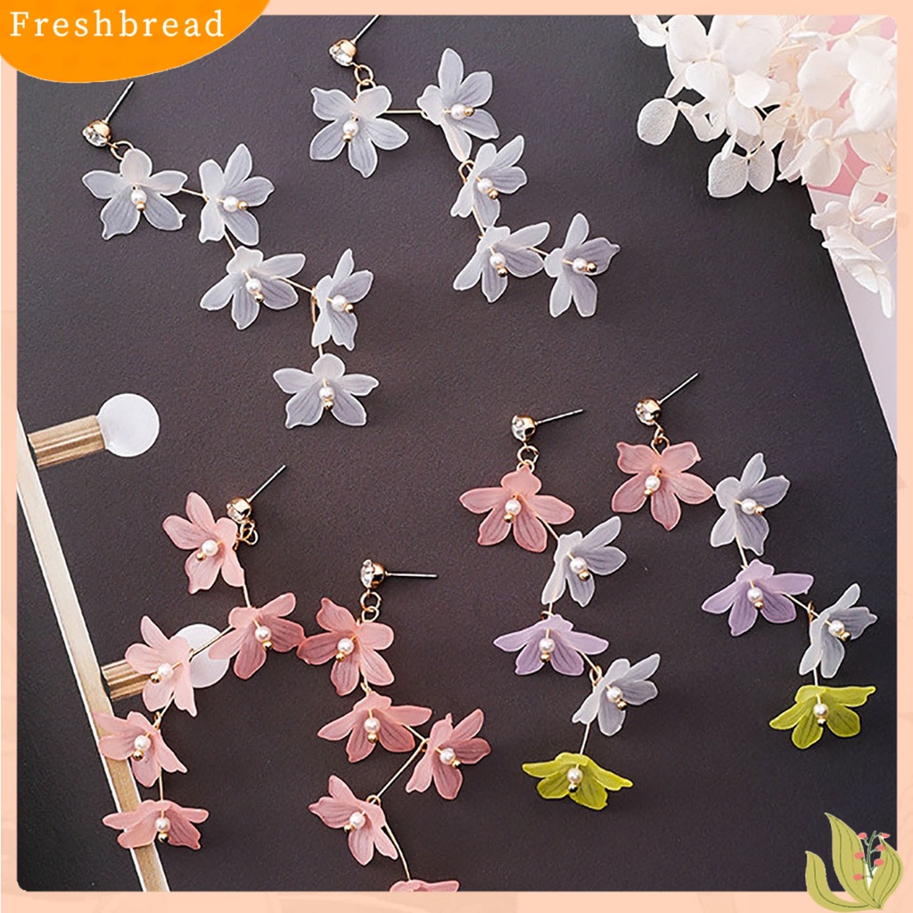 < Freshbread > 1pasang Mutiara Imitasi Dekorasi Stud Earrings Berlian Imitasi Pengerjaan Halus Akrilik Bunga Rumbai Kait Anting Perhiasan Hadiah