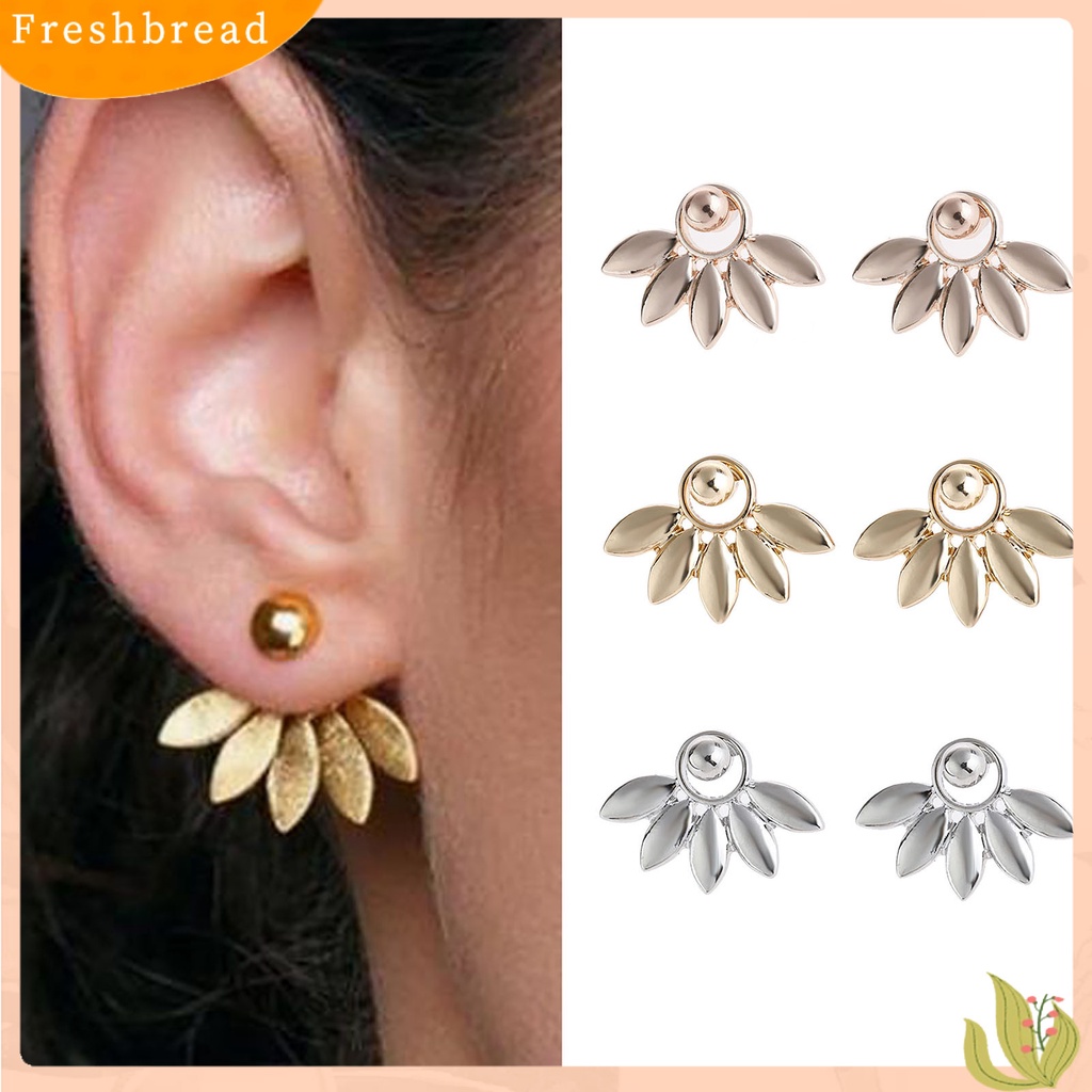 &lt; Freshbread &gt; 1pasang Tindik Menawan Depan Belakang Gaya Gantung Wanita Anting Bentuk Kipas Daun Stud Earrings Perhiasan Aksesori