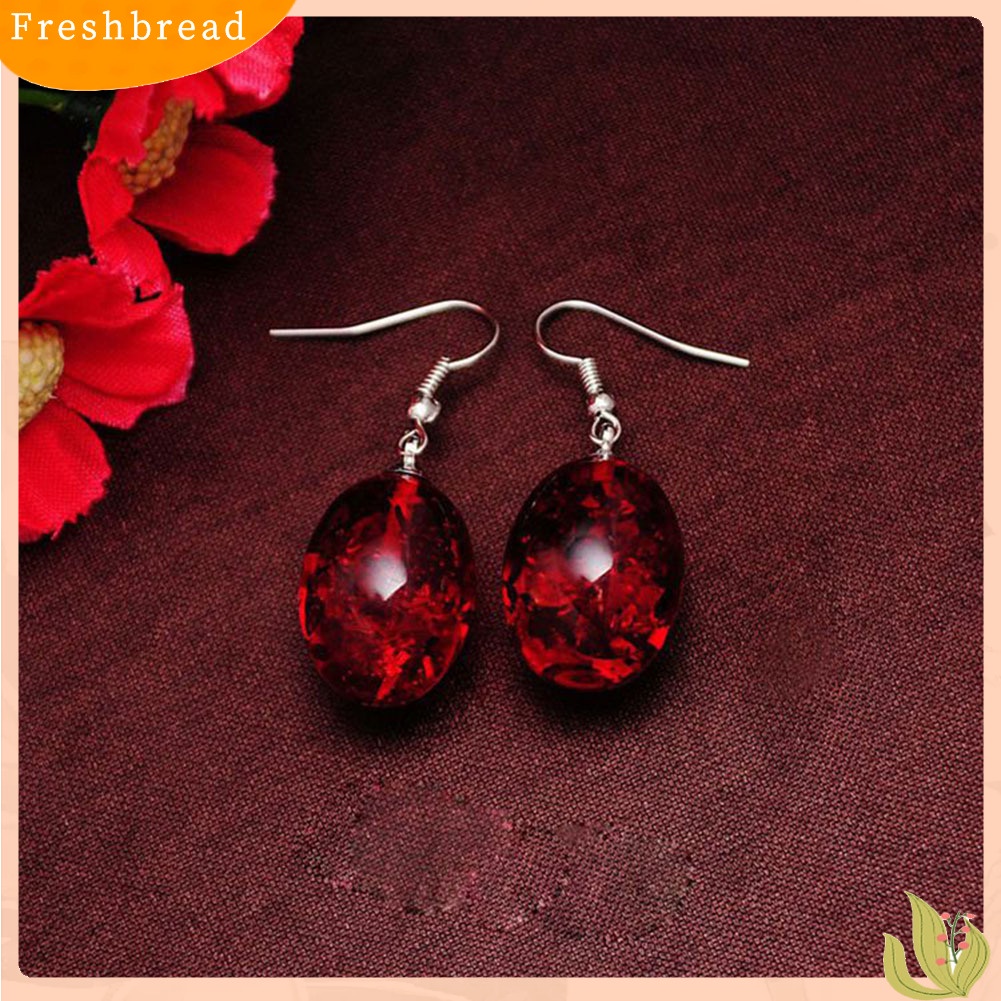 &lt; Freshbread &gt; Vintage Oval Berbentuk Imitasi Amber Menjuntai Kait Anting Wanita Tindik Perhiasan Hadiah