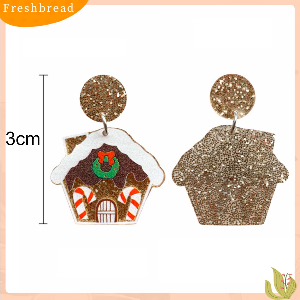 &lt; Freshbread &gt; 1pasang Anting Natal Motif Rumah Glitter Wanita Semua Pertandingan Cangkir Snowman Stud Earrings Untuk Pesta