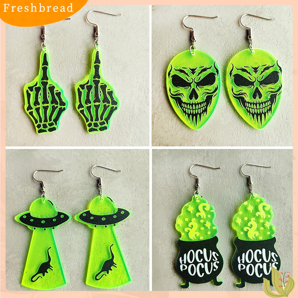 &lt; Freshbread &gt; 1pasang Anting Halloween Neon Meriah Geometris Pesta Halloween Tengkorak Mengerikan UFO Penyihir Drop Anting Berdandan Perhiasan Hadiah Untuk Festival Hantu