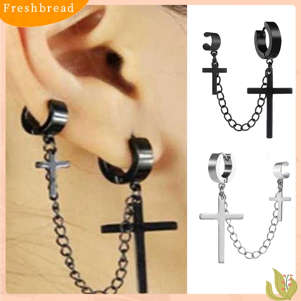 &lt; Freshbread &gt; 1Pc Punk Hip Hop Rantai Logam Telinga Manset Kreatif Salib Rumbai Pria Anting Perhiasan Aksesoris