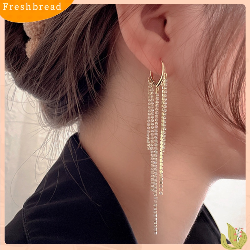 &lt; Freshbread &gt; 1pasang Wanita Anting Jumbai Berlian Imitasi Perhiasan Bersinar Anting Panjang Aksesoris Fashion