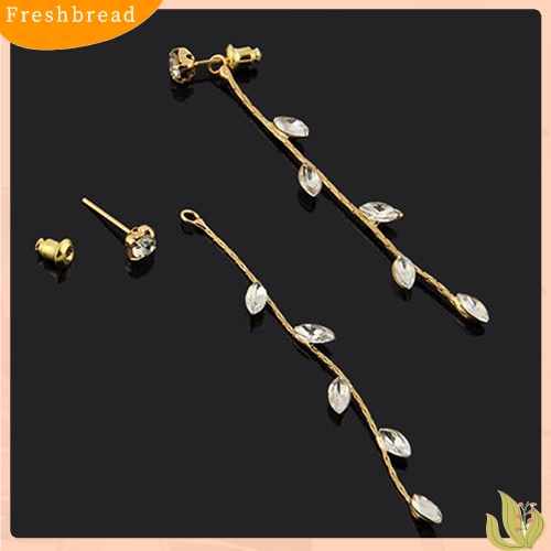 &lt; Freshbread &gt; Fashion Wanita Elegan Berlian Imitasi Daun Cabang Willow Ranting Linear Anting Panjang