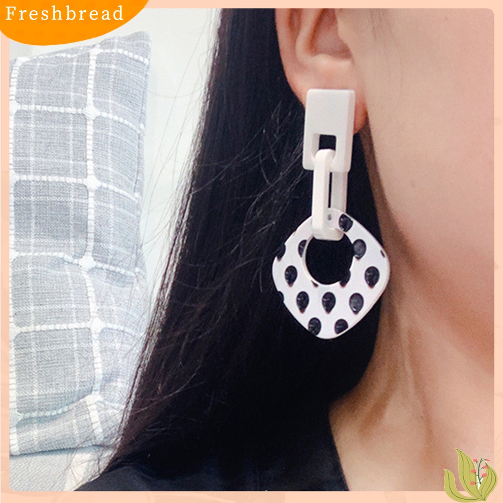 &lt; Freshbread &gt; Wanita Polkadot Berongga Belah Ketupat Geometris Menjuntai Telinga Stud Cuff Earrings Perhiasan