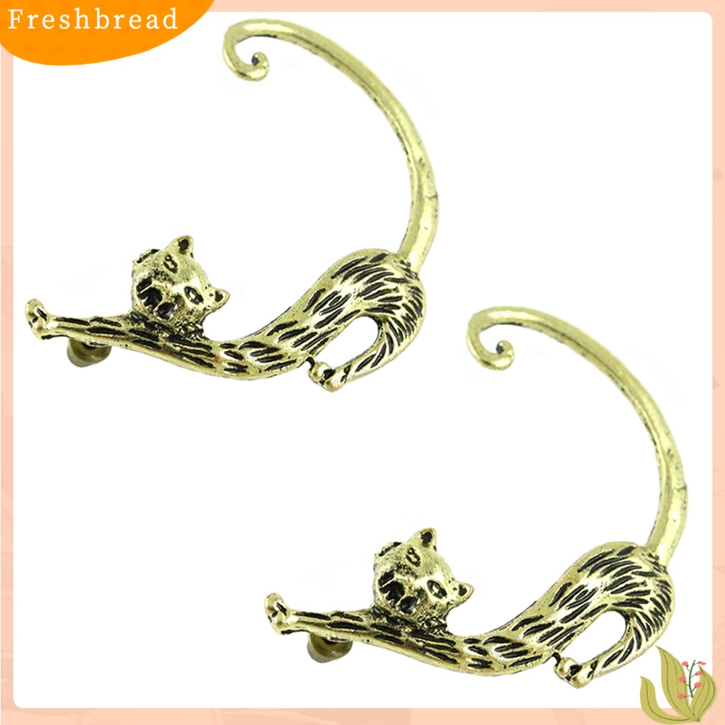 &lt; Freshbread &gt; 1pasang Wanita Vintage Punk Gothic Seksi Kucing Pesona Pucat Telinga Cuff Stud Earrings