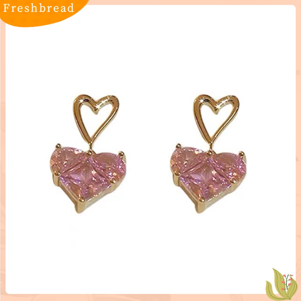 &lt; Freshbread &gt; 1Pc/1pasang Kalung Stud Anting Geometris Berkilau Manis Hias Semua Pertandingan Perhiasan Hadiah Aksesori Wanita Kristal Imitasi Cinta Hati Liontin Kalung Telinga Studs