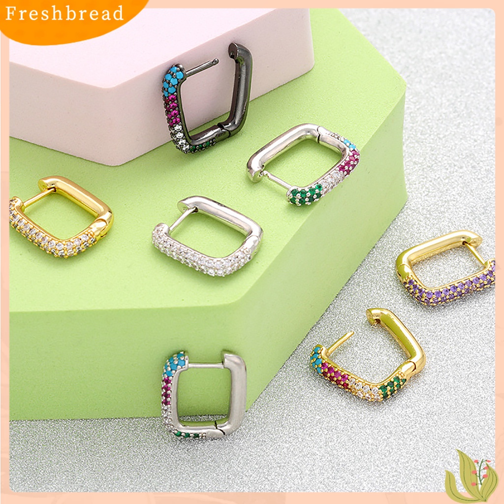 &lt; Freshbread &gt; 1pasang Drop Earring Berlian Imitasi Gaya Barat Geometris Electroplating Hypoallergenic Hias Colorfast Wanita Vintage Square Earrings Untuk Pacaran