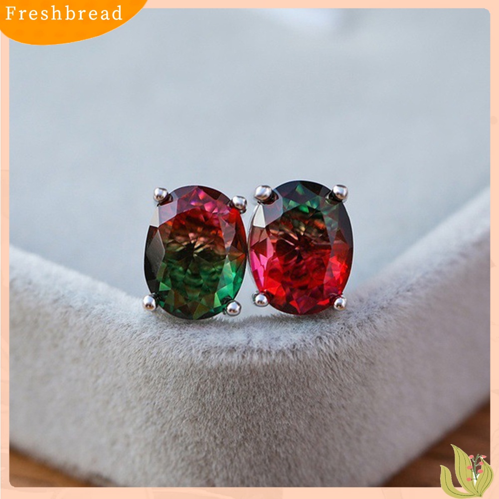 &lt; Freshbread &gt; Wanita Oval Kristal Imitasi Hias Telinga Stud Anting Pernikahan Pertunangan Perhiasan Hadiah