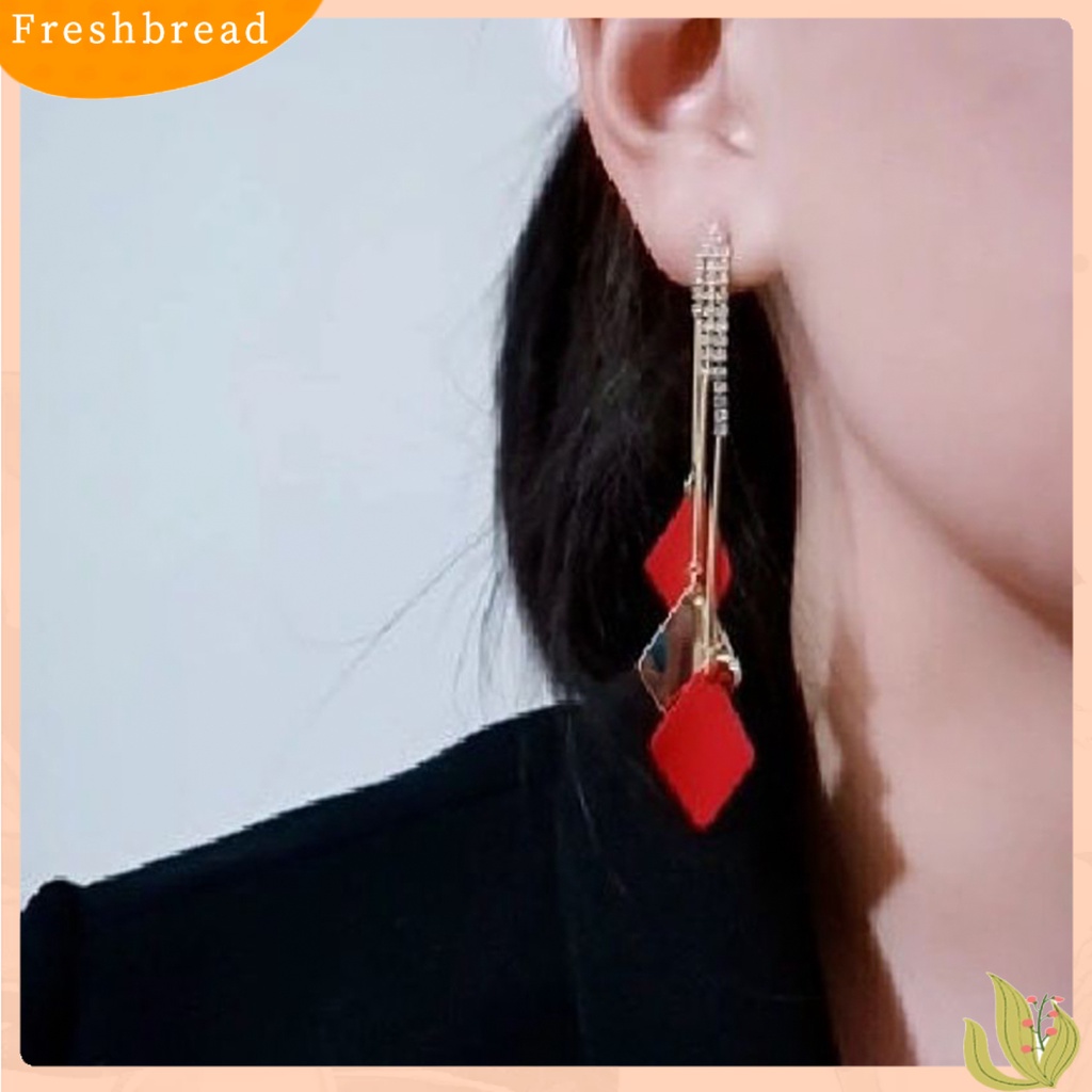 &lt; Freshbread &gt; 1pasang Anting Menjuntai Wanita Rumbai Berlian Imitasi Geometris Anggun Drop Earrings Untuk Hadiah