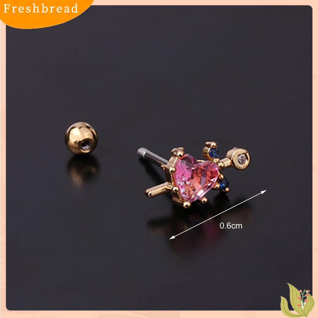 &lt; Freshbread &gt; 1Pc Mini Bersinar Indah Wanita Anting Jantung Berlian Imitasi Rantai Telinga Stud Perhiasan Aksesori