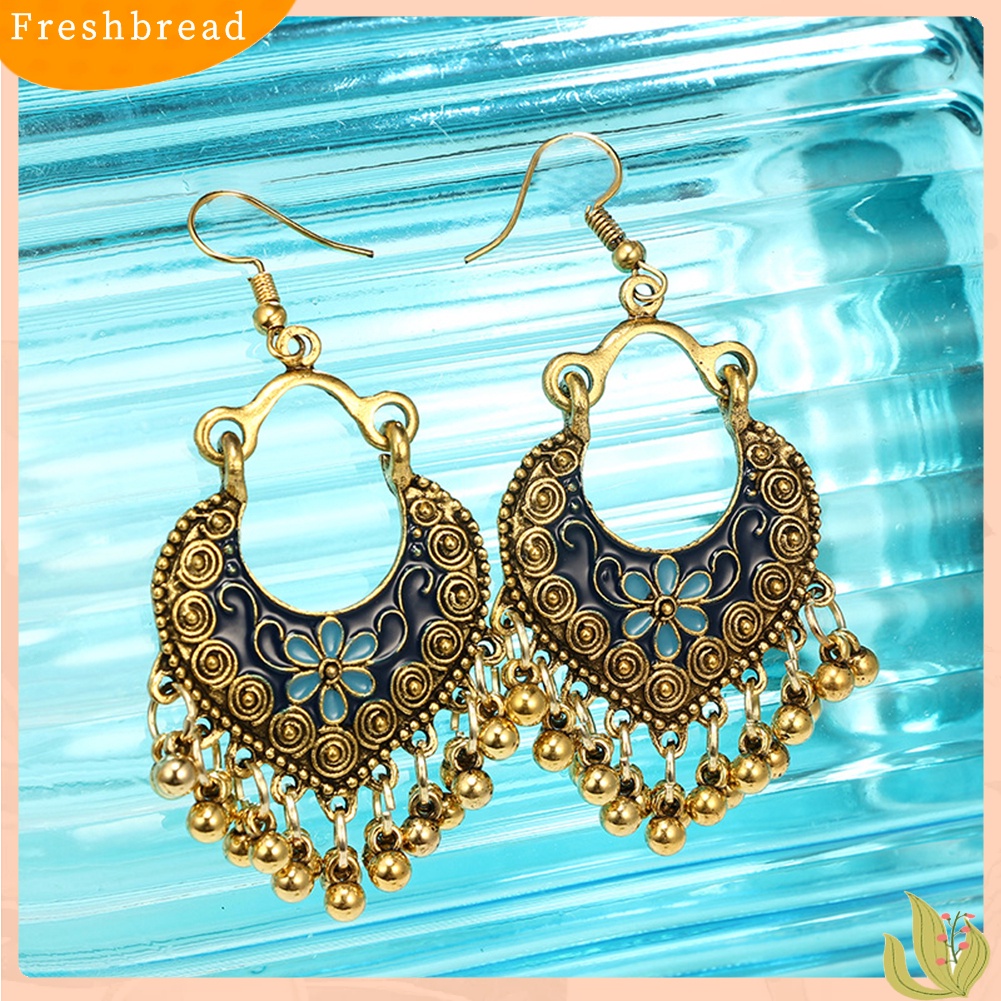 &lt; Freshbread &gt; Bohemian Wanita Bunga Lonceng Rumbai Enamel Kait Anting Pesta Perjamuan Perhiasan