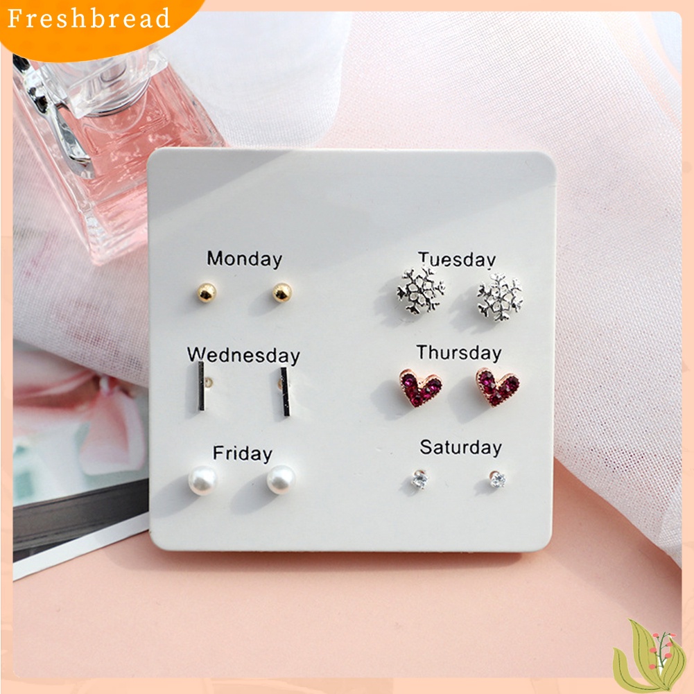 &lt; Freshbread &gt; 6Prs/Set Fashion Wanita Hati Bulu Kepingan Salju Lingkaran Telinga Stud Earrings Jewelry