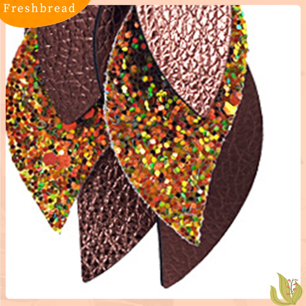 < Freshbread > 3pasang Anting Daun Shuning Juntai Bahan Kulit Imitasi Wanita Eardrops Untuk Pernikahan