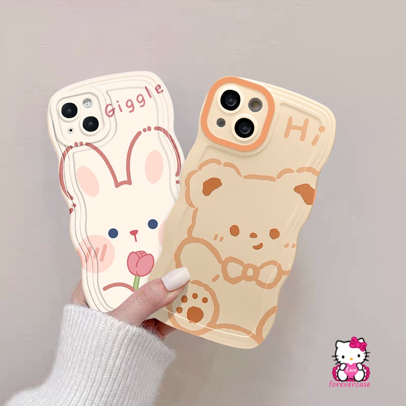 Kartun Lucu Beruang Kelinci Couple Casing Realme C53 C33 C35 C25 C12 C15 C30 C20 5s 5 6i 9i C21Y C25s 10 8 8i 8Pro 7i 5i 7 C25Y C20A 9Pro+ 9 C11 C3 C17 Tpu Lembut Bergelombang Edge Case