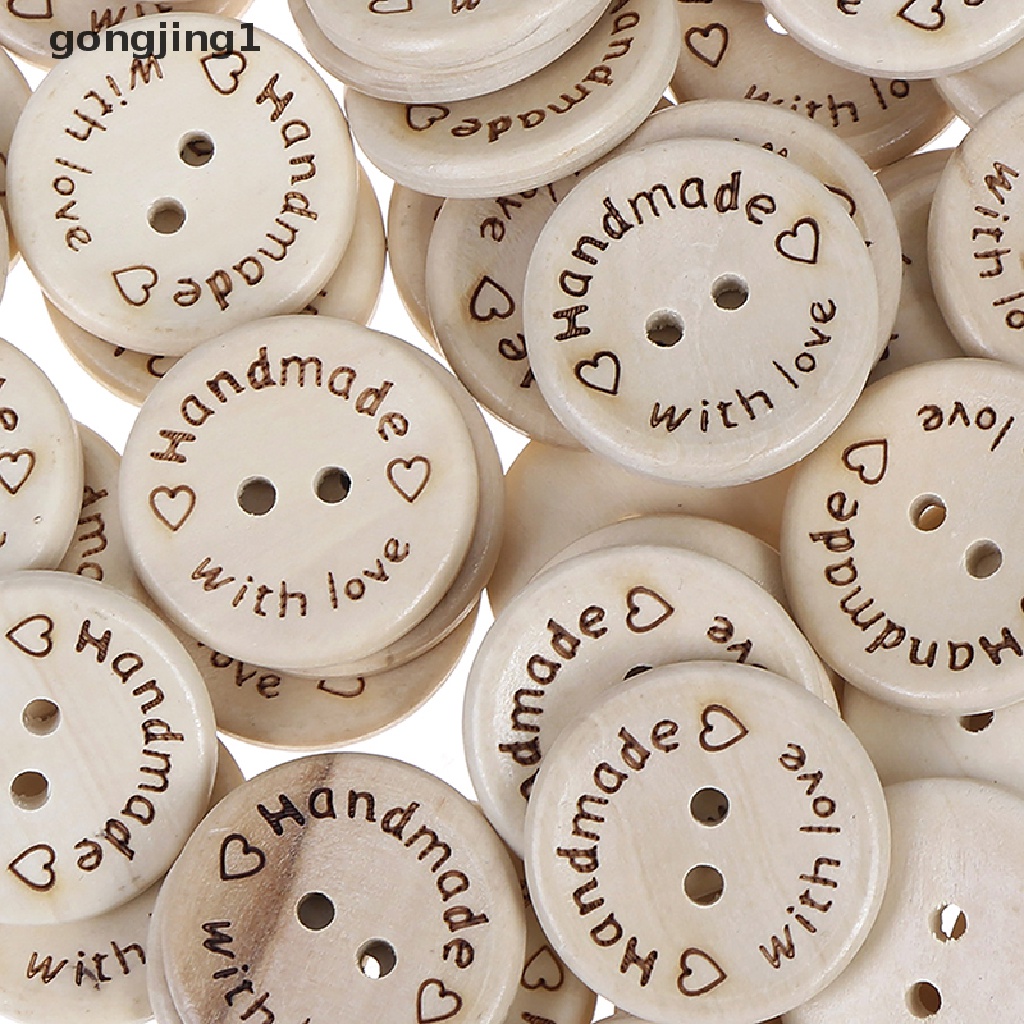 Ggg 50pcs Handmade Dengan Kancing Bulat Love Dengan 2lubang 3ukuran -15/20/25mm ID