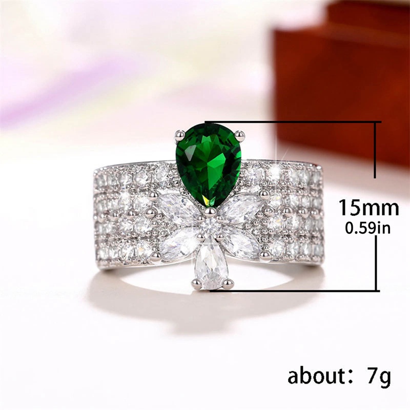 Vintage Green Cubic Zirconia Ring Temperamen Cincin Jari Bunga Manis Untuk Wanitapestahadiah Anniversary