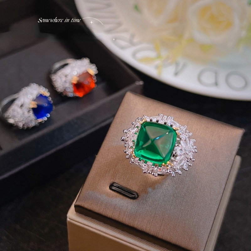 Goldkingdom Aksesoris Perhiasan Fashion Ready Stock Vintage Zamrud Kuno Berlian Menara Gula Cincin Perempuan Berlian Royal