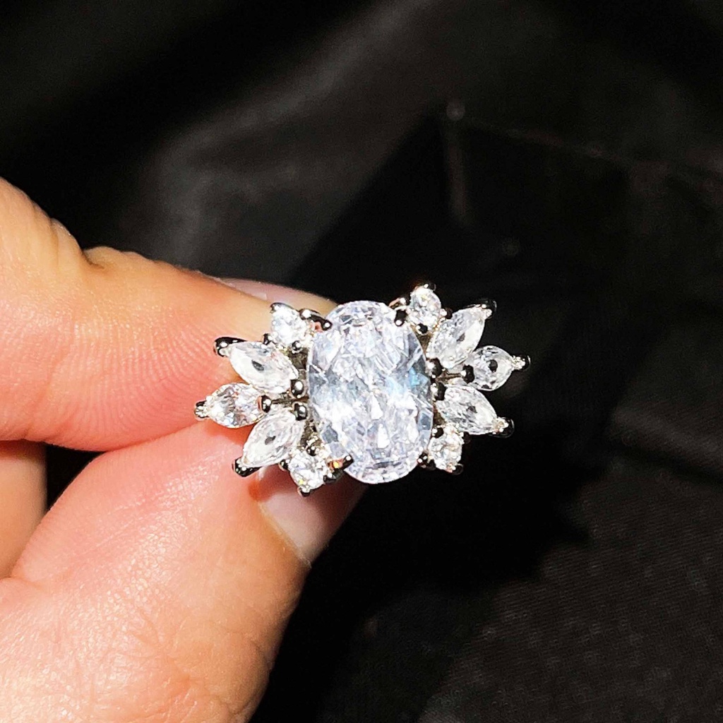 Goldkingdom Aksesoris Perhiasan Fashion Ready Stock Ascher Cincin Berlian Kuning Dengan Berlian Asli Swiss Topa Biru Pink Terbuka Wanita Ring