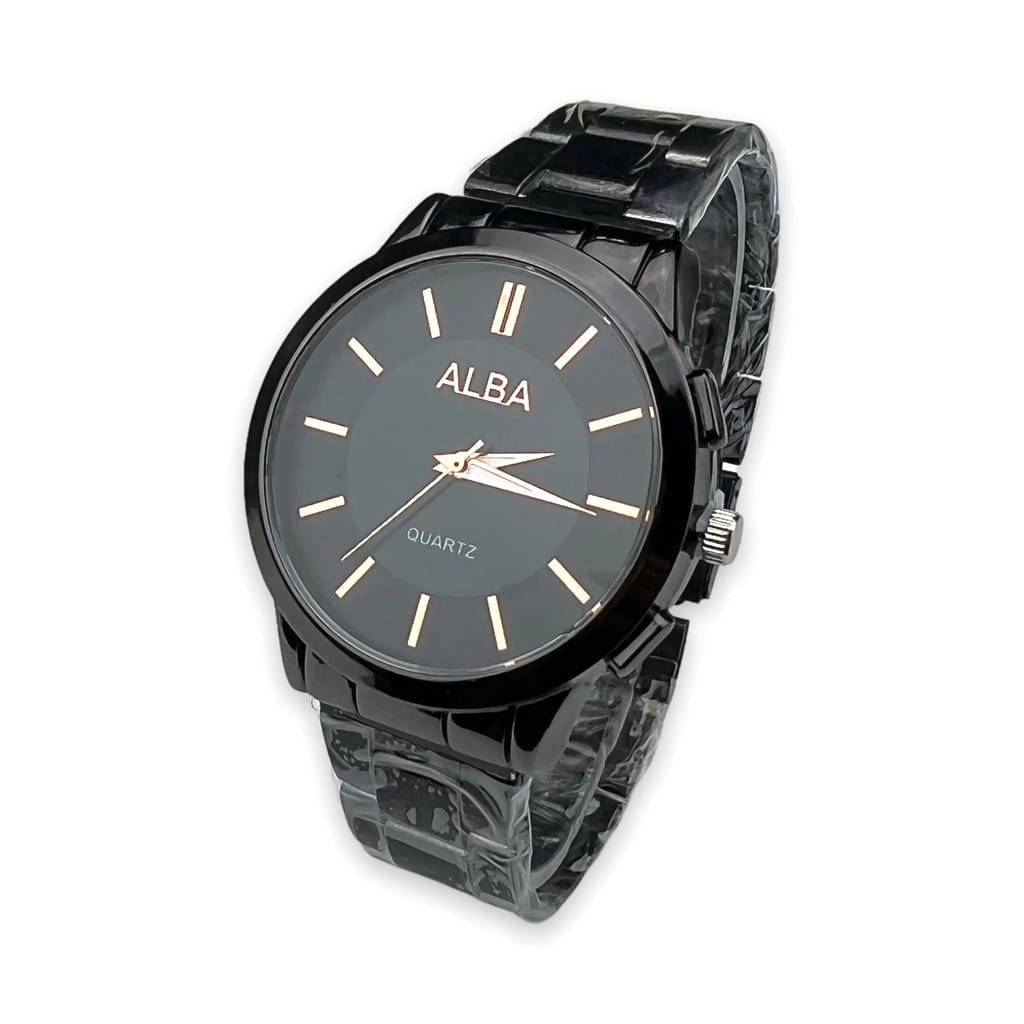 JAM TANGAN COUPLE ALBA FULL HITAM STRAP RANTAI STEEL A-1208 (G_W)