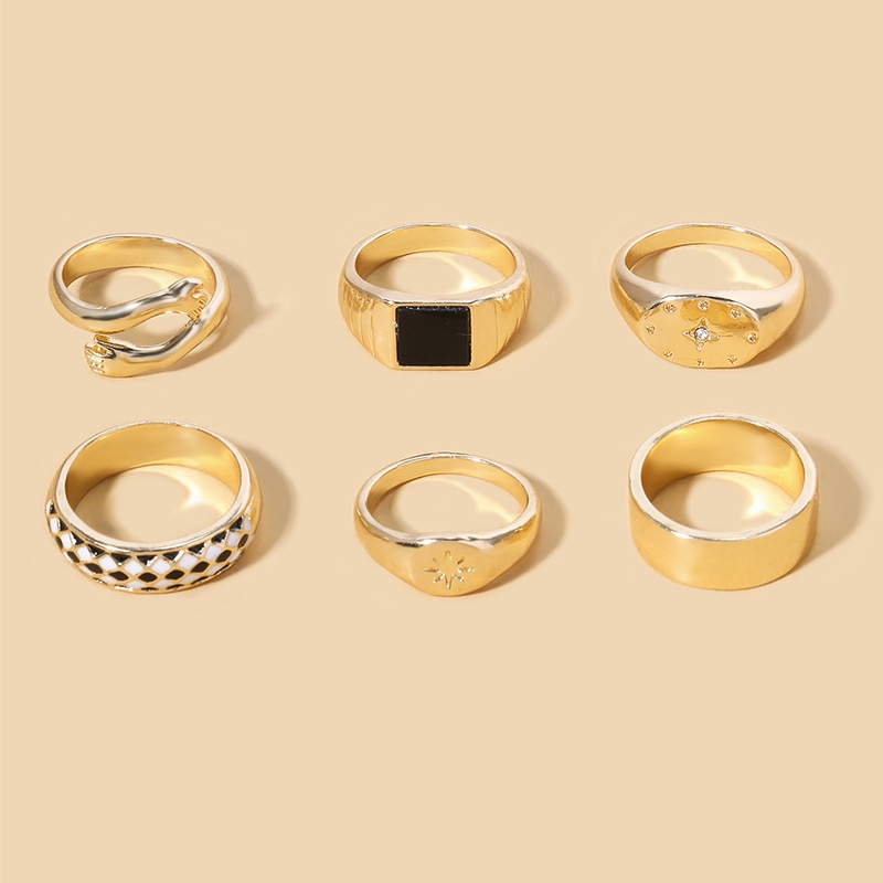 6pcs/set Cincin Set Geometris Bintang Gilding Bahan Alloy Korea Untuk Anak Perempuan