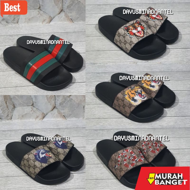 Cocok buat lebaran- SANDAL PRIA / SANDAL GUCCI / SANDAL GUCCI GARIS / SANDAL GUCCI ANIMAL SLIDE PREM