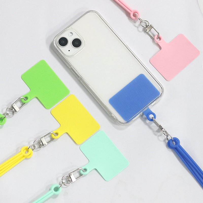 Kartu Lanyard Anti Hilang Ponsel Bahan Silikon Warna-Warni/Tali Kabel Leher Universal Dapat Dilepas Untuk Casing Ponsel