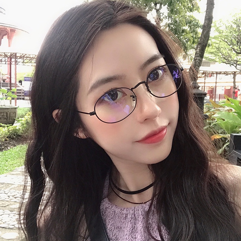 Papaozhu Kacamata Bingkai Logam Oval Emas Korea Untuk Wanita Perempuan Elegan Blue Light Blocking Eyeglasses Trendy Outdoor Fashion Eyewear Ornaments