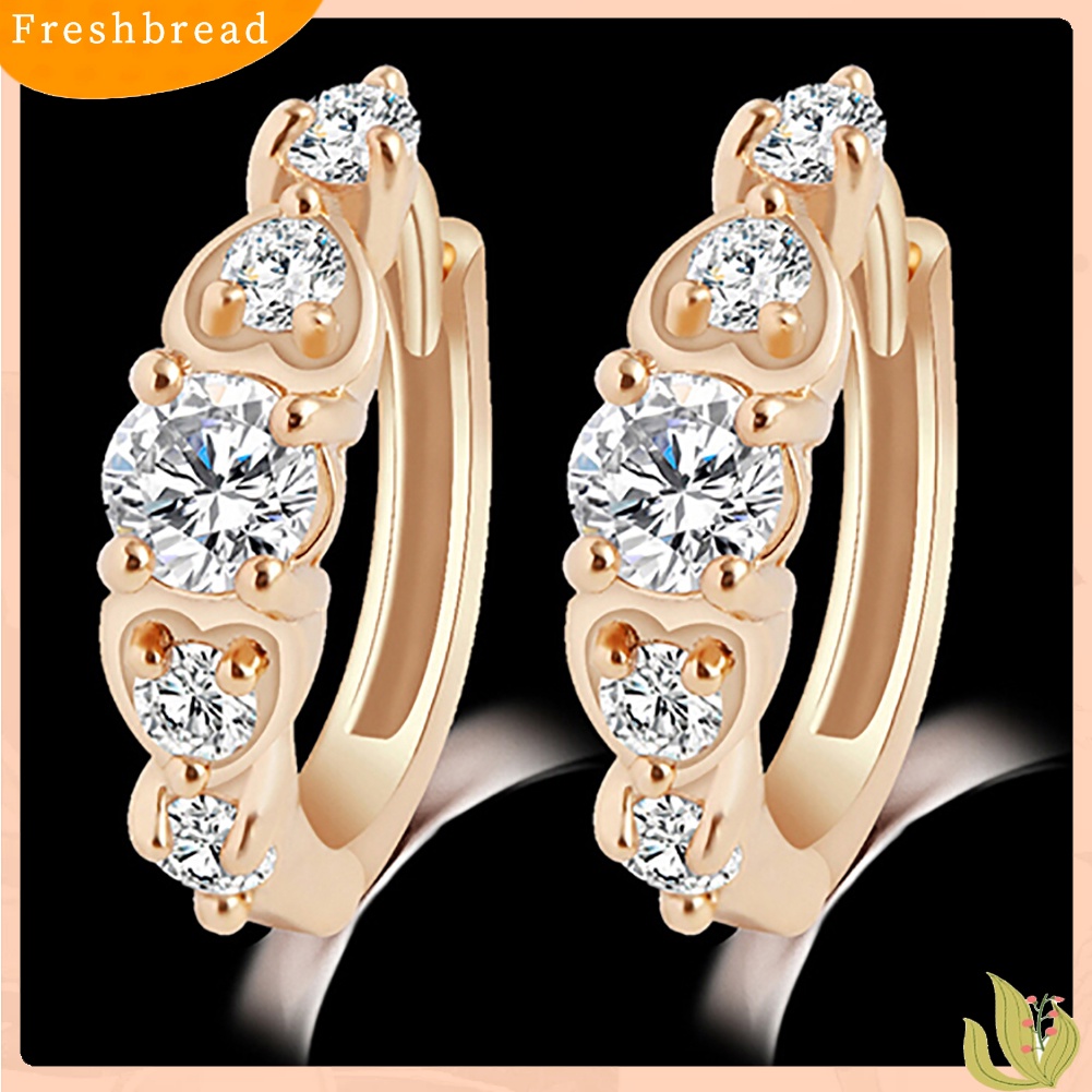 {In Stock} Mewah Wanita Berlapis Emas Hati Multi Berlian Imitasi Klip Anting Telinga Perhiasan