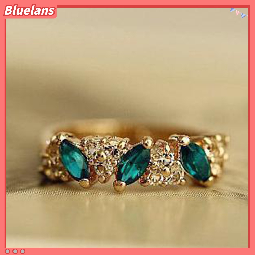 {In Stock} Vintage Wanita Emerald Cubic Zirconia Bertatahkan Jari Cincin Hadiah Perhiasan Pernikahan